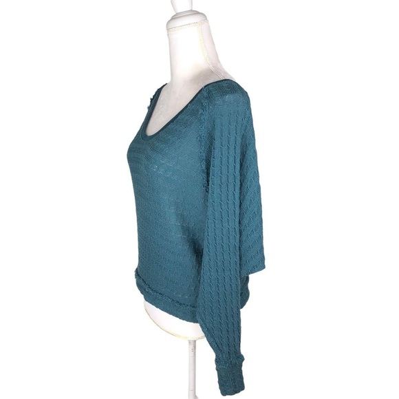 Free People teal open-weave slouchy dolman sweater scoop neck We the Free XS - Picture 7 of 14
